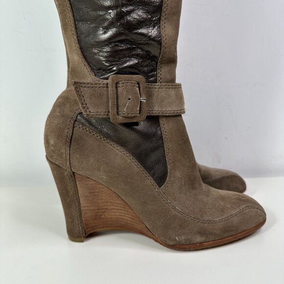 Donald Pliner Heidy Elephant Wedge Suede Leather Tall Boot Brown Women Size 8.5 - Picture 3 of 16